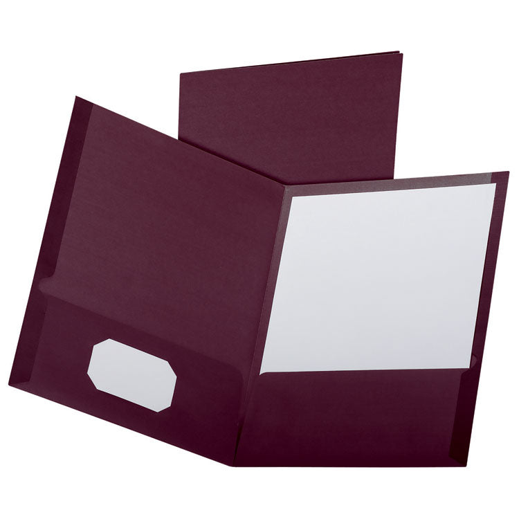 Linen Finish Twin Pocket Folders, 100-Sheet Capacity, 11 X 8.5, Burgundy, 25/box