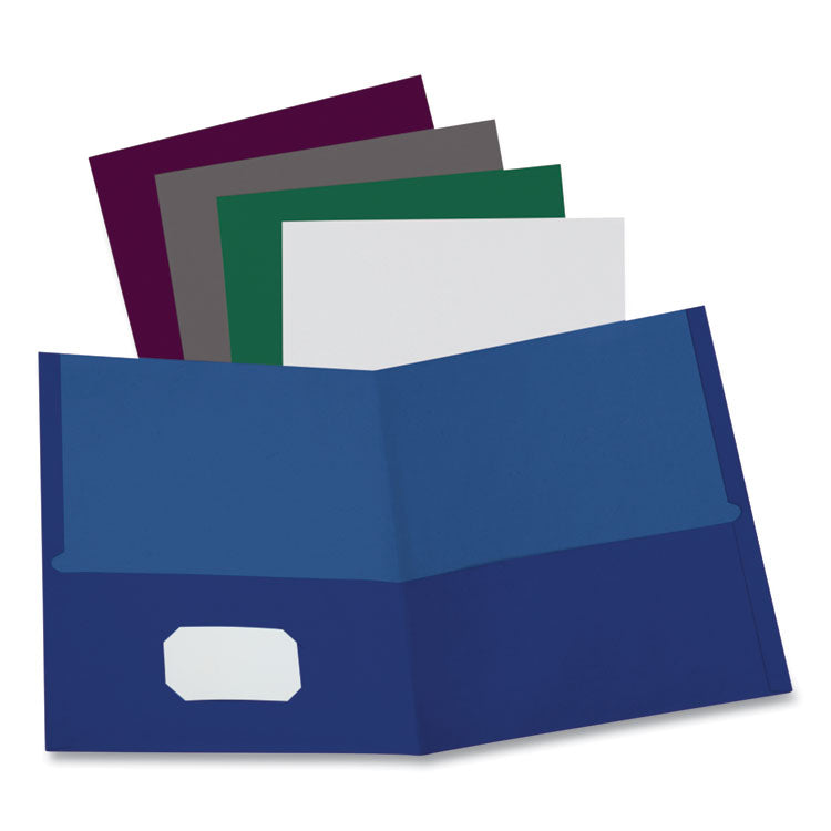 Linen Finish Twin Pocket Folders, 100-Sheet Capacity, 11 X 8.5, Navy, 25/box