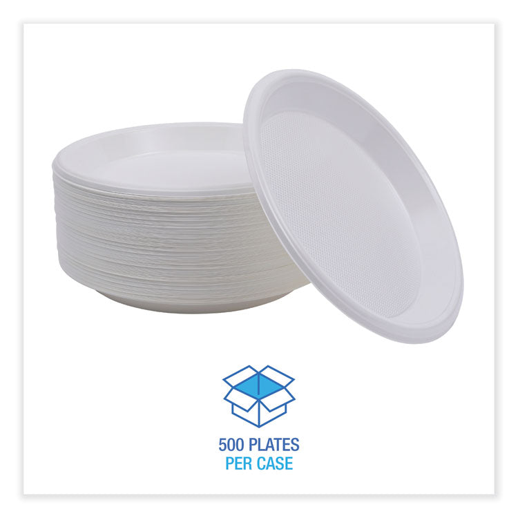 Hi-Impact Plastic Dinnerware, Plate, 10" Dia, White, 500/carton