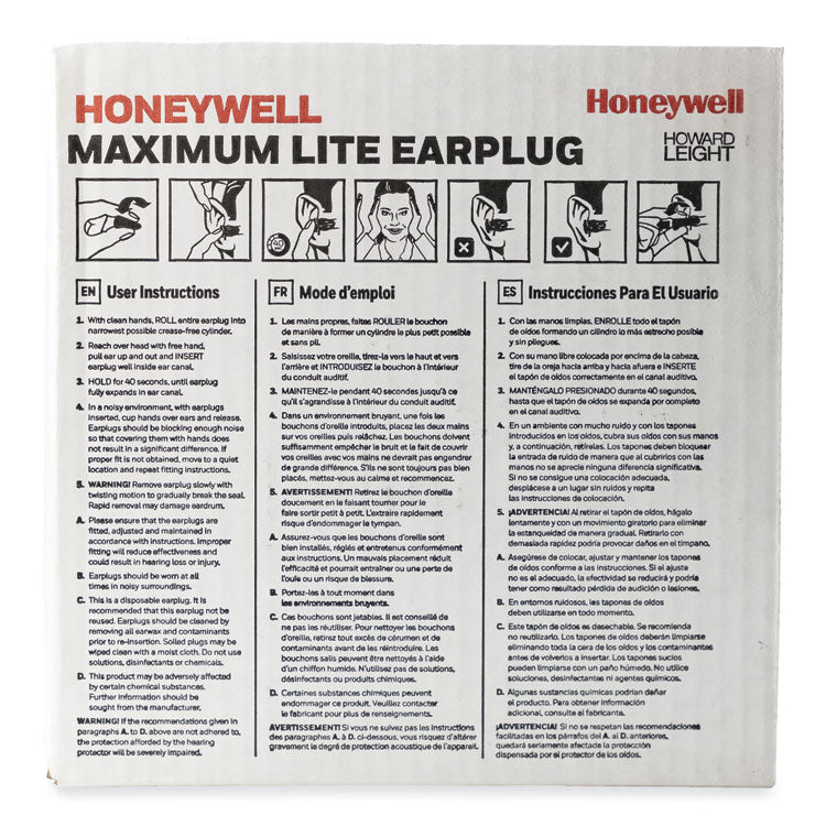 MAXIMUM Lite Single-Use Earplugs, Corded, 30NRR, Green, 100 Pairs