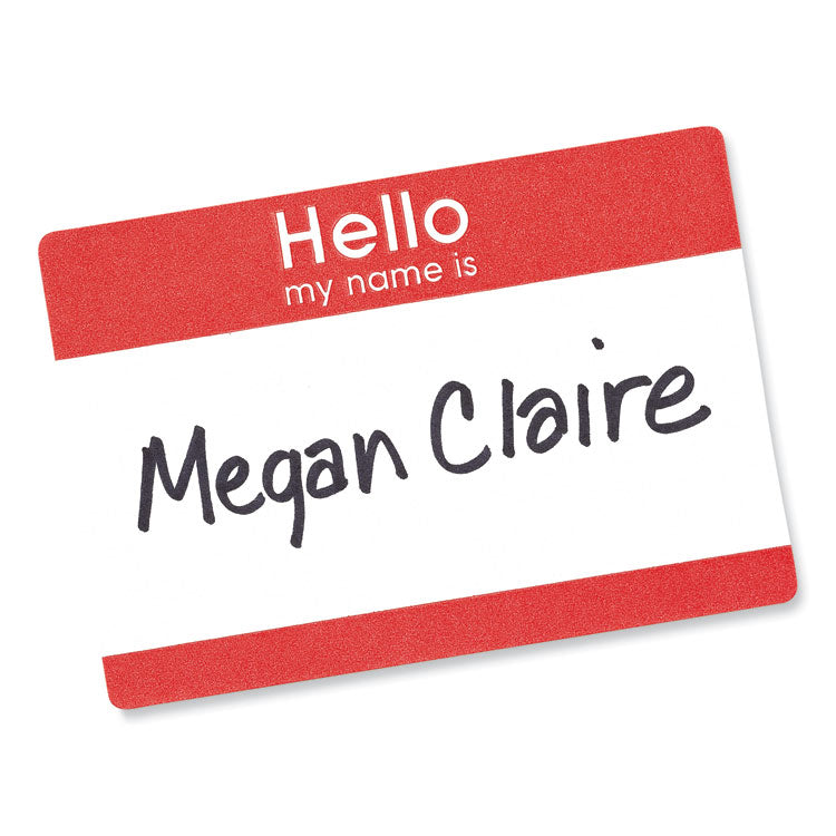 Printable Self-Adhesive Name Badges, 2 1/3 X 3 3/8, Red "hello", 100/pack