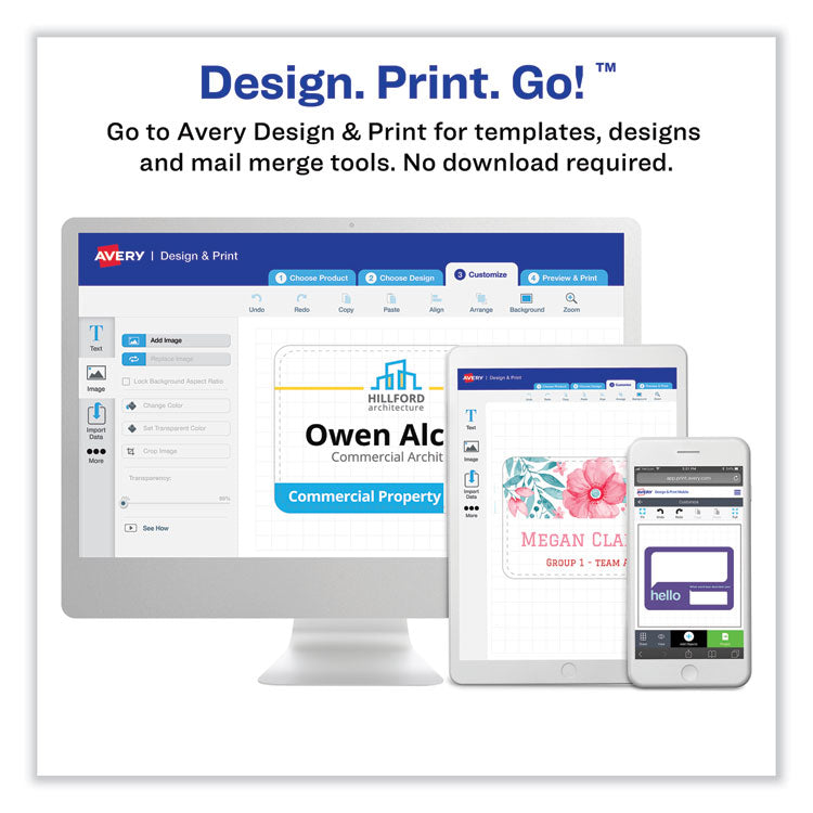 Printable Adhesive Name Badges, 3.38 X 2.33, Blue "hello", 100/pack