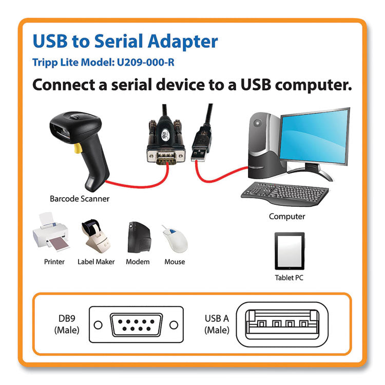 USB-A to Serial Adapter Cable, 5 ft, Black
