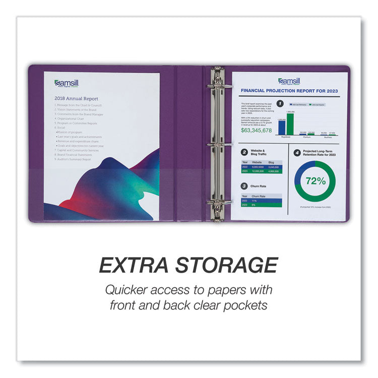 Durable D-Ring View Binders, 3 Rings, 2" Capacity, 11 x 8.5, Blueberry/Blue Coconut/Dragonfruit/Purple, 4/Pack
