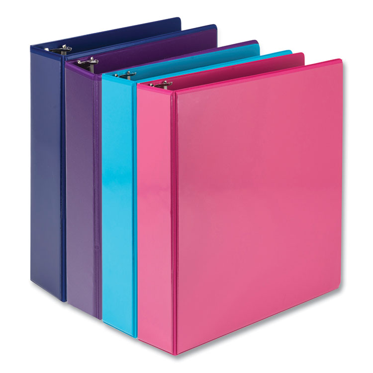 Durable D-Ring View Binders, 3 Rings, 2" Capacity, 11 x 8.5, Blueberry/Blue Coconut/Dragonfruit/Purple, 4/Pack