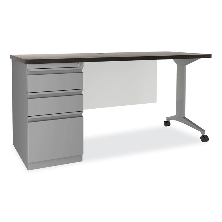 Alera Modern Teacher Series Pedestal Desk, Left-Side Pedestal: Box/Box/File, 60" x 24" x 28.75", Charcoal Woodgrain/Gray