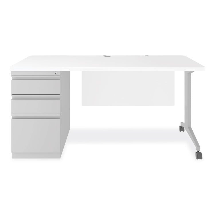 Alera Modern Teacher Series Pedestal Desk, Left-Side Pedestal: Box/Box/File, 60" x 24" x 28.75", White/Silver