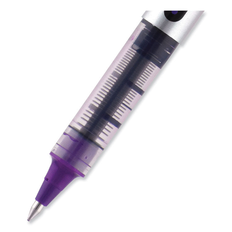 VISION Rollerball Pen, Stick, Fine 0.7 mm, Violet Ink, Silver/Violet/Clear Barrel, Dozen