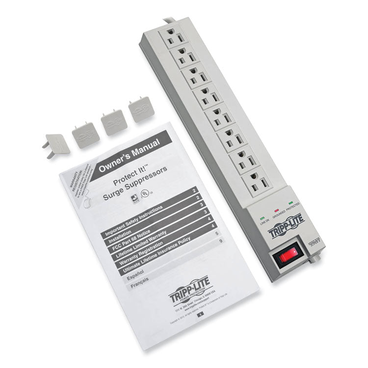 Protect It! Home Computer Surge Protector, 8 AC Outlets, 8 ft Cord, 1,080 J, White