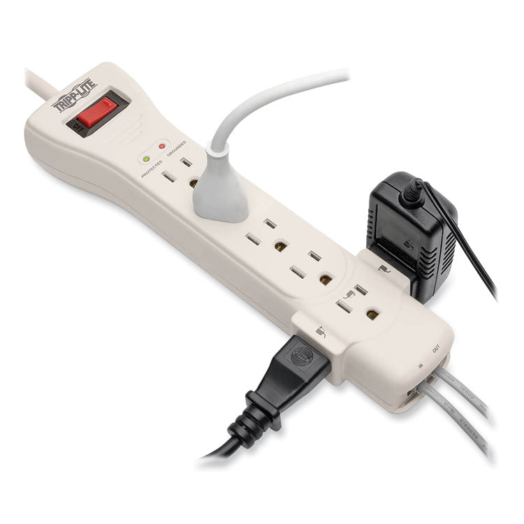 Protect It! Surge Protector, 7 AC Outlets, 15 ft Cord, 2,520 J, Light Gray
