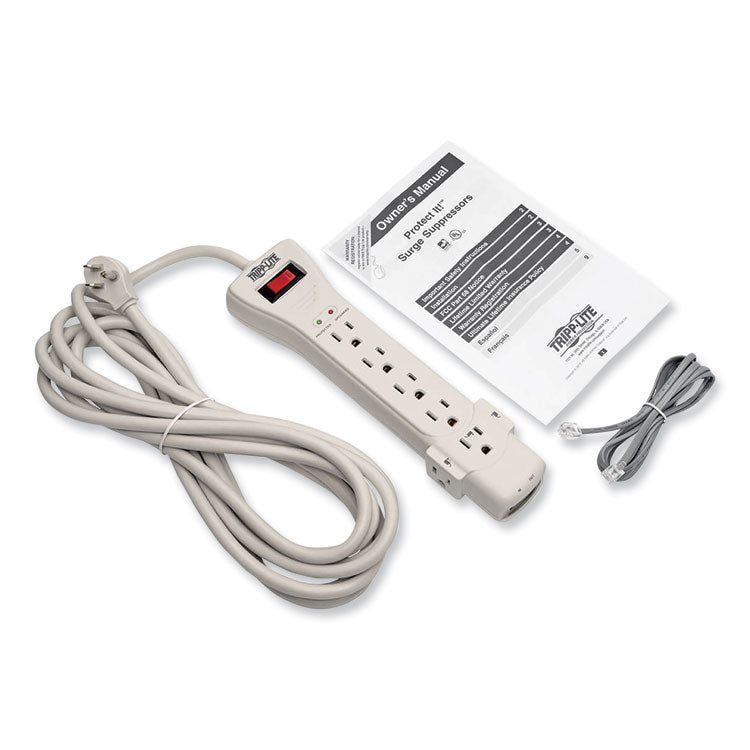 Protect It! Surge Protector, 7 AC Outlets, 15 ft Cord, 2,520 J, Light Gray