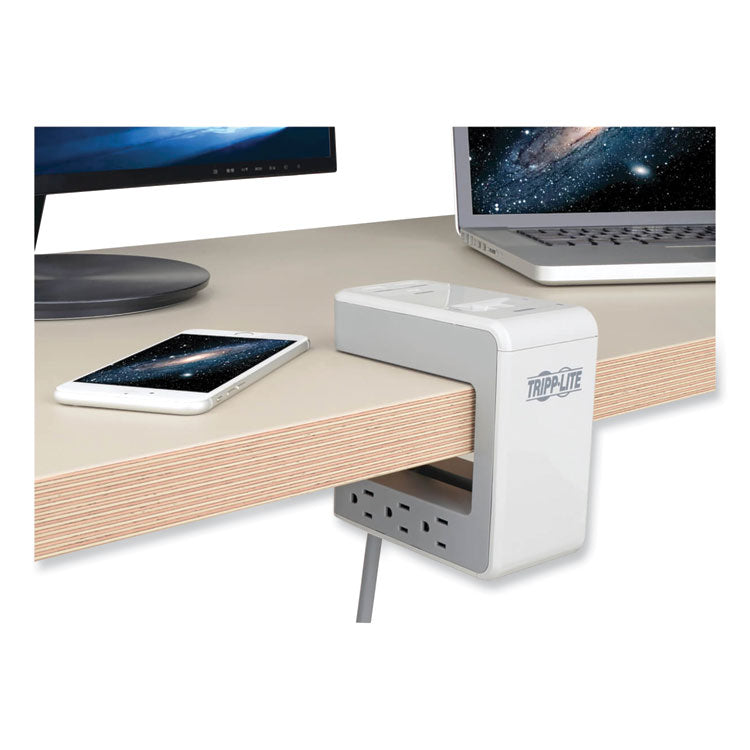 Surge Protector, 6 AC Outlets/2 USB-A and 1 USB-C Ports, 8 ft Cord, 1,080 J, Gray