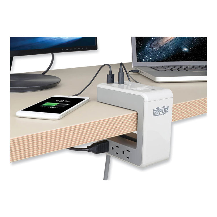 Surge Protector, 6 AC Outlets/2 USB-A and 1 USB-C Ports, 8 ft Cord, 1,080 J, Gray