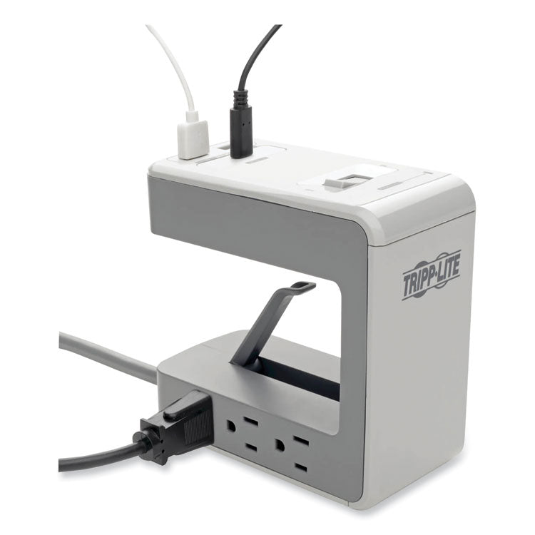 Surge Protector, 6 AC Outlets/2 USB-A and 1 USB-C Ports, 8 ft Cord, 1,080 J, Gray