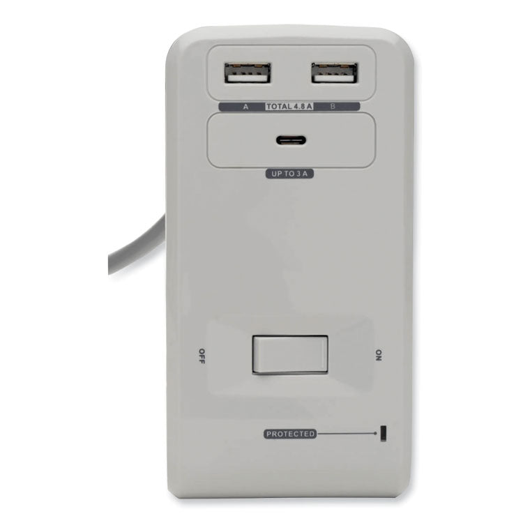 Surge Protector, 6 AC Outlets/2 USB-A and 1 USB-C Ports, 8 ft Cord, 1,080 J, Gray