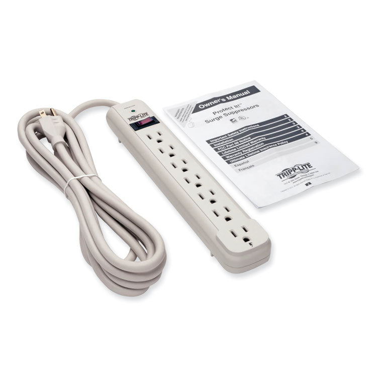 Protect It! Surge Protector, 7 AC Outlets, 12 ft Cord, 1,080 J, Light Gray