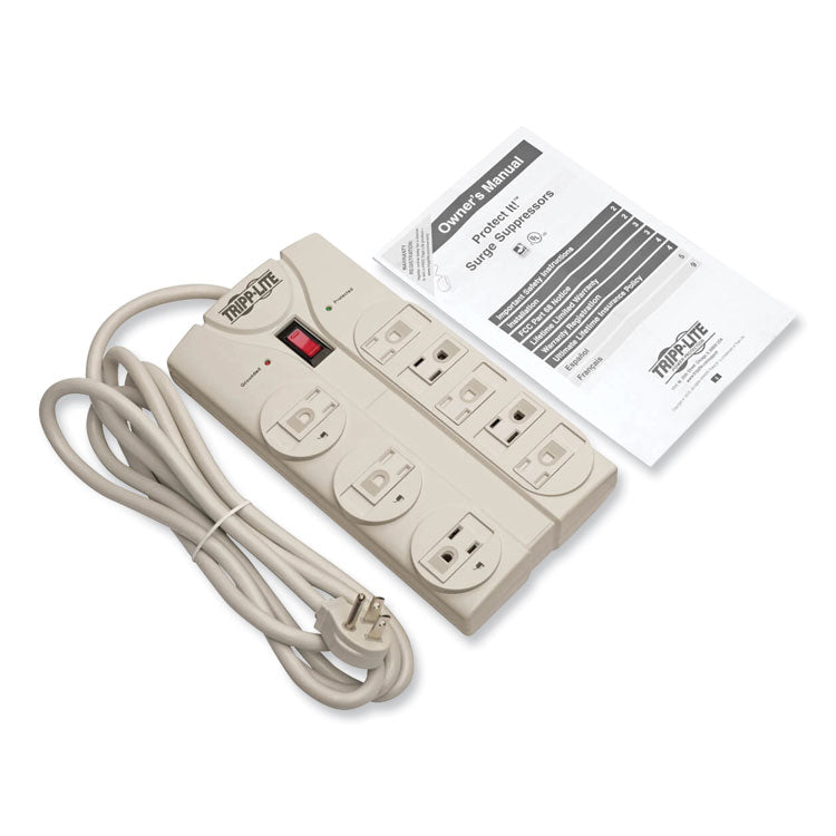 Protect It! Surge Protector, 8 AC Outlets, 8 ft Cord, 1,440 J, Light Gray