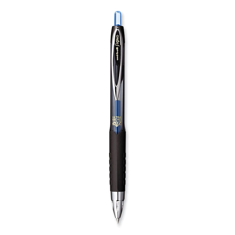 207 Ultra Micro Gel Pen, Retractable, Ultra-Micro 0.38 mm, Blue Ink, Clear/Black Barrel