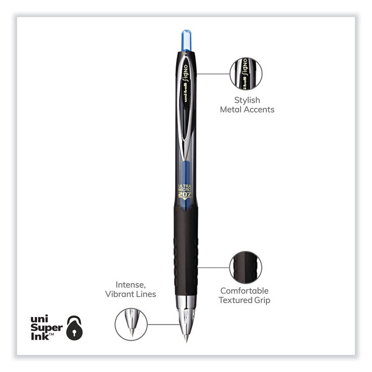 207 Ultra Micro Gel Pen, Retractable, Ultra-Micro 0.38 mm, Blue Ink, Clear/Black Barrel