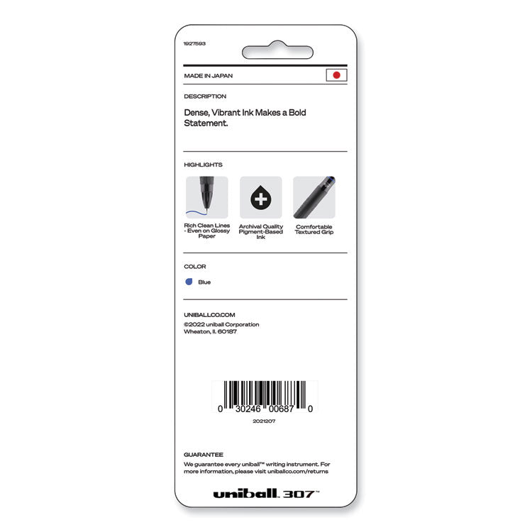 307 Gel Pen, Retractable, Medium 0.7 Mm, Blue Ink, Blue Barrel, 3/pack