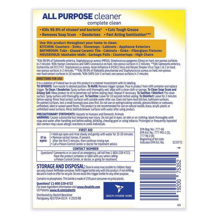 Ready-To-Use All-Purpose Cleaner, Lemon Breeze, 32 Oz Spray Bottle