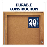 Enclosed Indoor Cork Bulletin Board with Two Hinged Doors, 48" x 36", Tan Surface, Oak Finished Fiberboard (MDF) Frame