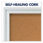 Enclosed Indoor Cork Bulletin Board with Two Hinged Doors, 48" x 36", Tan Surface, Satin Aluminum Frame