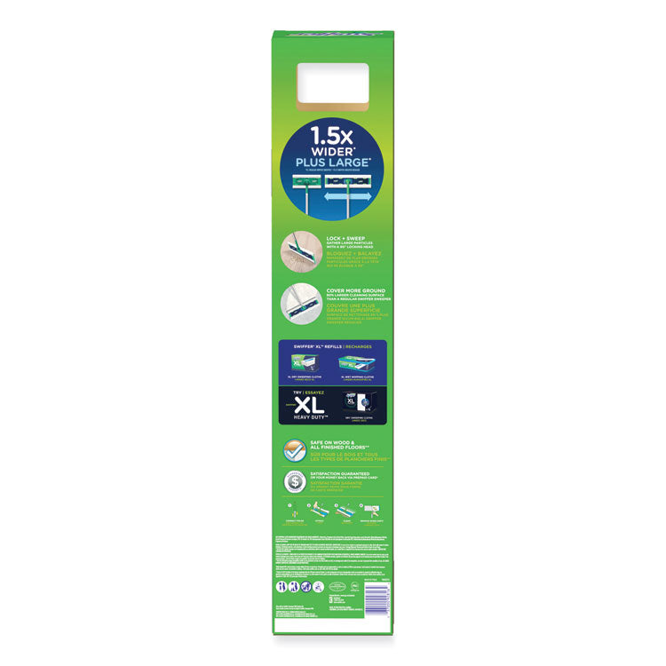 Sweeper Mop, XL Dry + Wet Sweeping Kit, 16.5 x 9 White Cloth Head, 46" Green/Silver Aluminum/Plastic Handle
