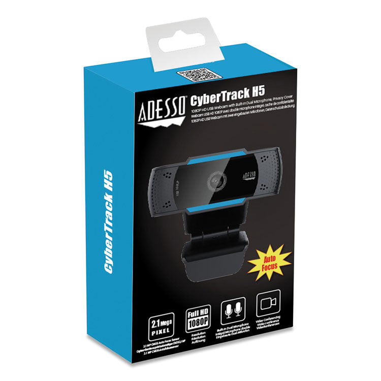 CyberTrack H5 1080P HD USB AutoFocus Webcam with Microphone, 1920 pixels x 1080 pixels, 2 Mpixels, Black