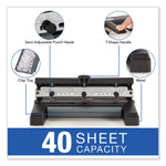 40-Sheet Heavy-Duty Two- To Four-Hole Adjustable Heavy-Duty Paper Punch, 9/32" Holes, Black