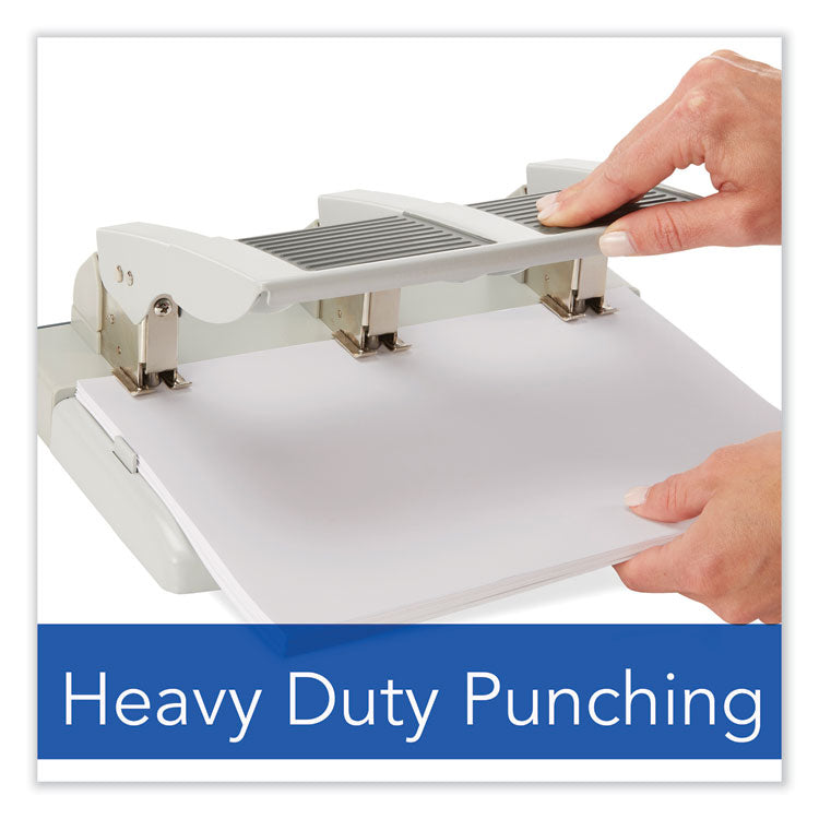 75-Sheet Heavy-Duty High-Capacity Three-Hole Adjustable Punch, 9/32" Holes, Putty/gray