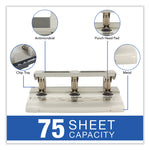 75-Sheet Heavy-Duty High-Capacity Three-Hole Adjustable Punch, 9/32" Holes, Putty/gray