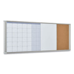 Magnetic Calendar Combo Board, Monthly Planning/Scheduling, 48" x 18", White Surface, Satin Aluminum Frame