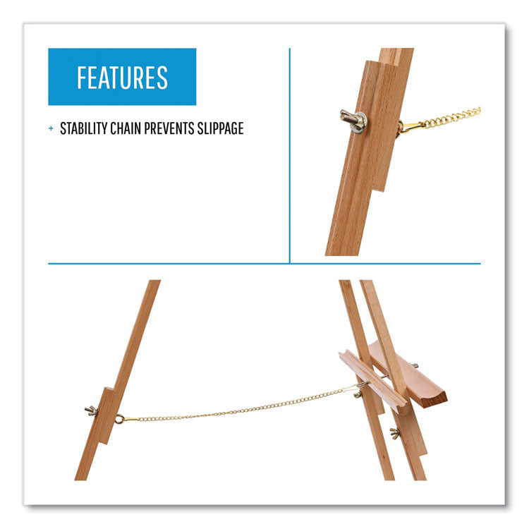 Oak Display Tripod Easel, 60" High, Wood/Brass