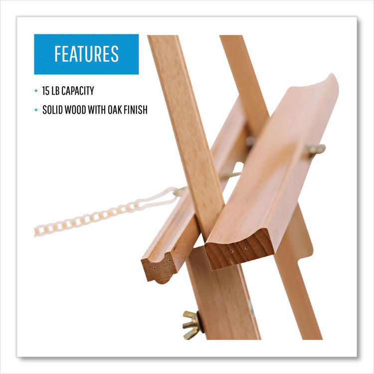 Oak Display Tripod Easel, 60" High, Wood/Brass