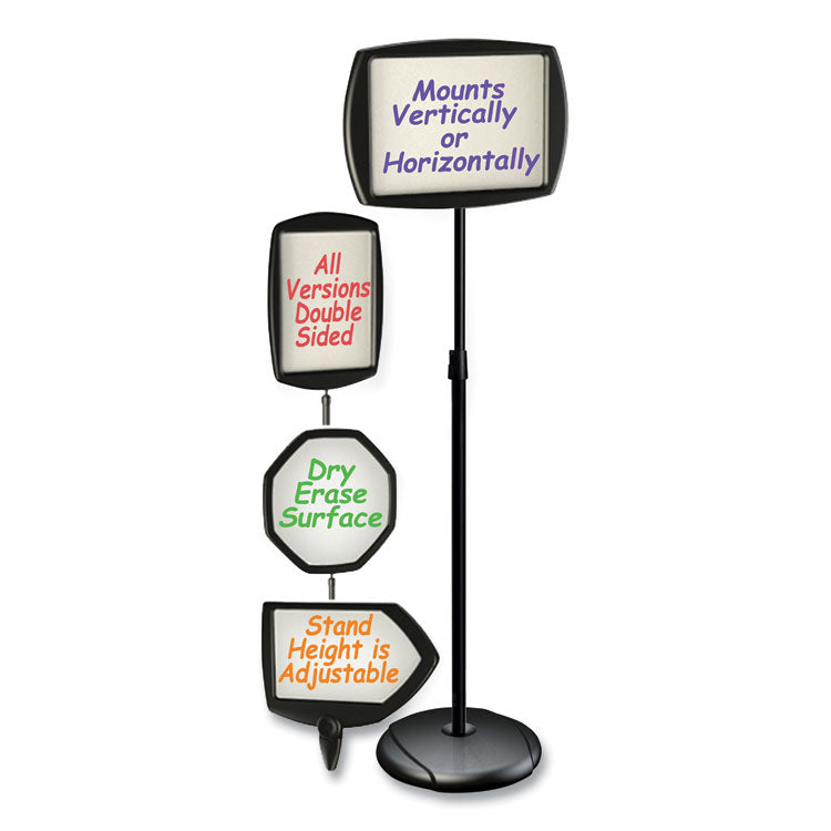 Magnetic Dry Erase Floor Stand Signs, White 15" x 11" Rectangle Surface, Black/Silver Frame, 15" x 10" x 40" to 68"