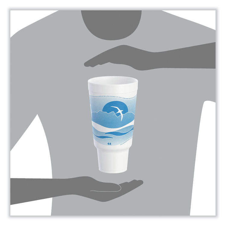 Horizon Hot/Cold Foam Drinking Cups, 44 oz, White/Ocean Blue, 15/Bag, 20 Bags/Carton