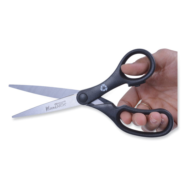 KleenEarth Basic Plastic Handle Scissors, 8" Long, 3.25" Cut Length, Straight Black Handle, 3/Pack