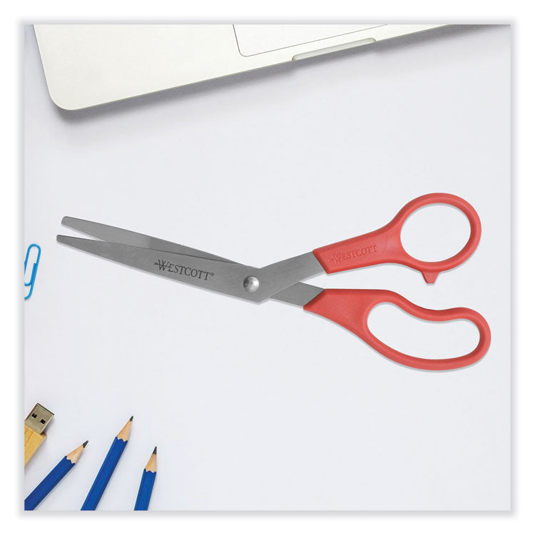 Value Line Stainless Steel Shears, 8" Long, 3.5" Cut Length, Crane-Style Red Handle
