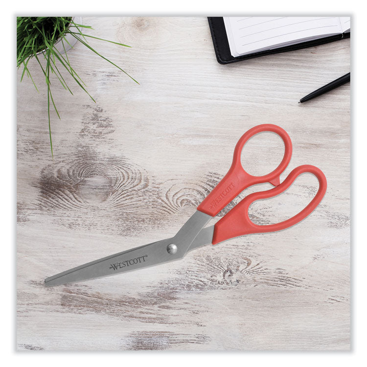 Value Line Stainless Steel Shears, 8" Long, 3.5" Cut Length, Crane-Style Red Handle