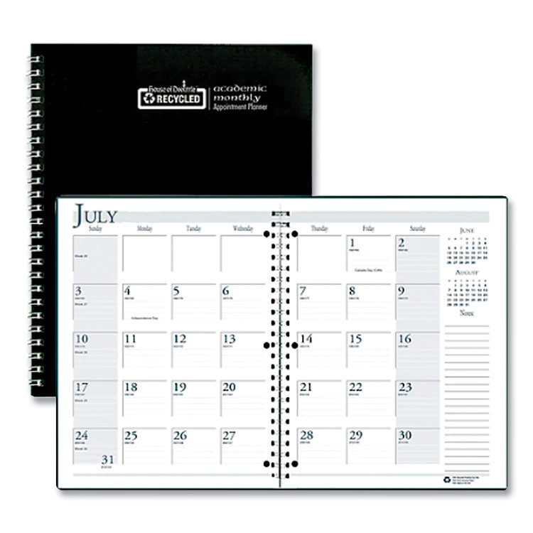 Recycled Three-Hole Punched Wirebound Academic Monthly Planner, 11 x 8.5, Black Cover, 14-Month: July 2025 to Aug 2026