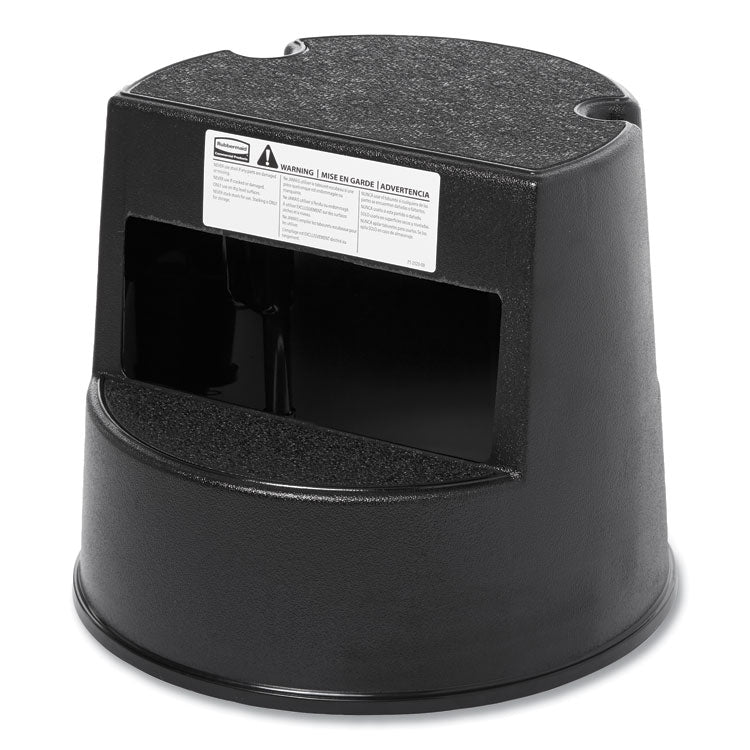 Rolling Step Stool, Curved Design, 2-Step, Retracting Casters, 350 lb Capacity, 16" Diameter x 13.5"h, Black