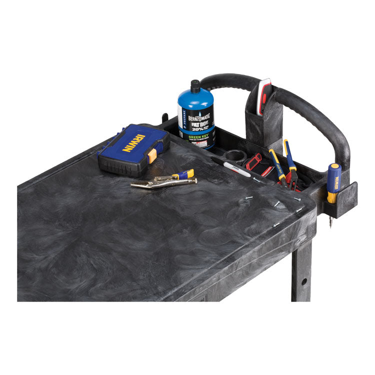 Flat Shelf Utility Cart, Plastic, 2 Shelves, 500 lb Capacity, 25.25" x 44" x 38.13", Black