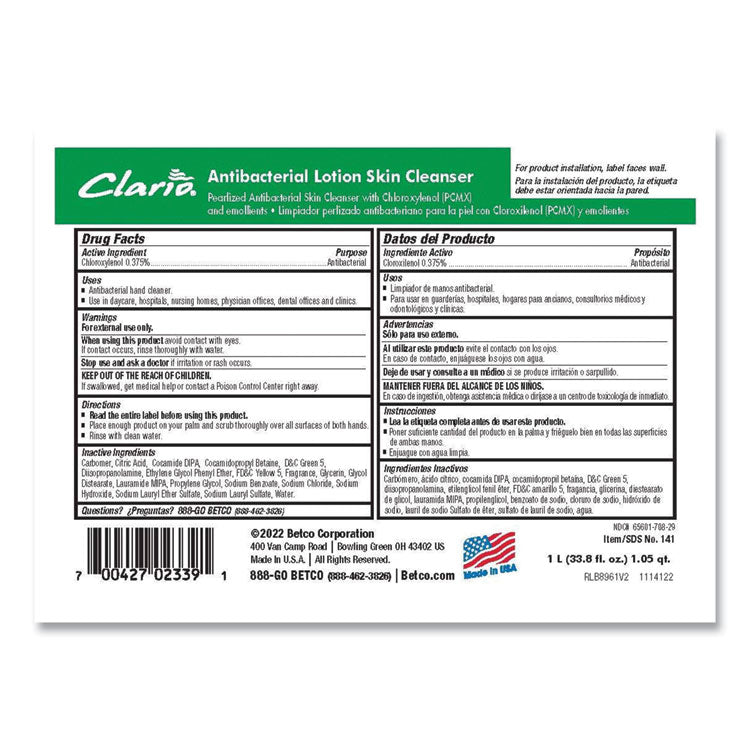 Antibacterial Lotion Cleanser, 1 L Dispenser Refills, 6/carton