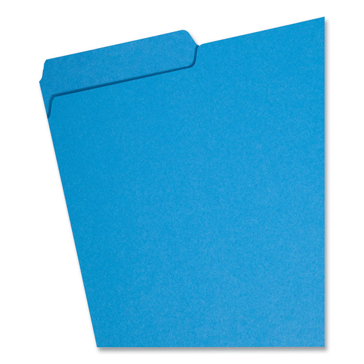 Interior File Folders, 1/3-Cut Tabs: Assorted, Letter Size, 0.75" Expansion, Sky Blue, 100/Box
