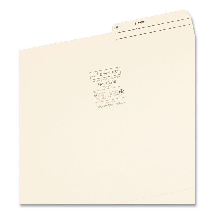 Reinforced Guide Height File Folders, 2/5-Cut Printed Tabs: Right Position, Letter Size, 0.75" Expansion, Manila, 100/Box