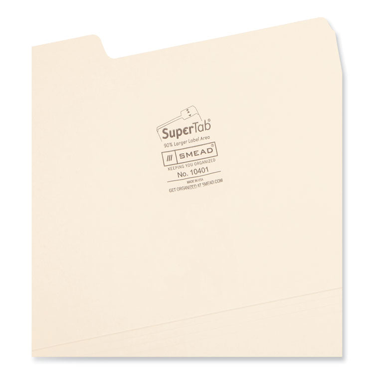 SuperTab Top Tab File Folders, 1/3-Cut Tabs: Assorted, Letter Size, 0.75" Expansion, 14-pt Manila, 50/Box