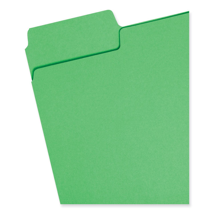 SuperTab Colored File Folders, 1/3-Cut Tabs: Assorted, Letter Size, 0.75" Expansion, 11-pt Stock, Green, 100/Box