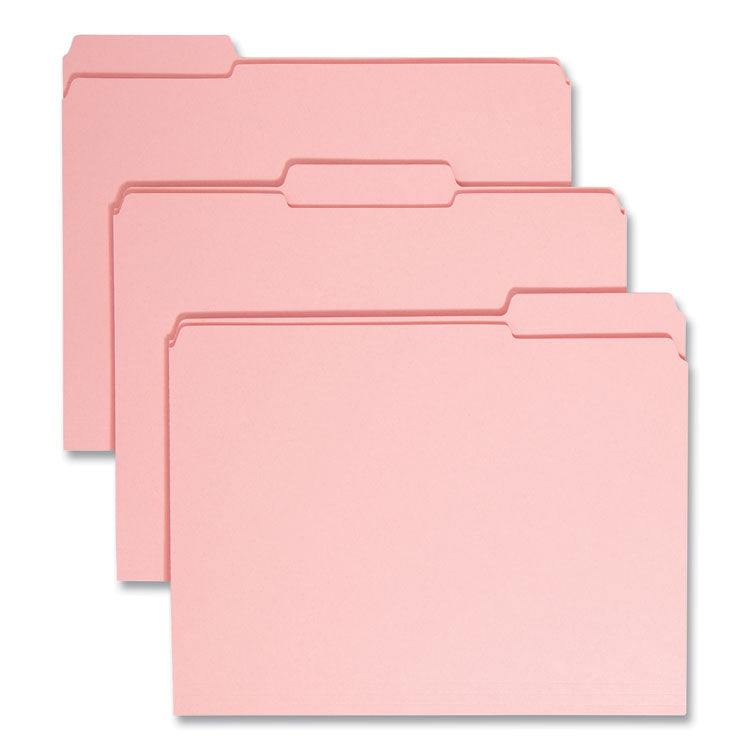 Reinforced Top Tab Colored File Folders, 1/3-Cut Tabs: Assorted, Letter Size, 0.75" Expansion, Pink, 100/Box