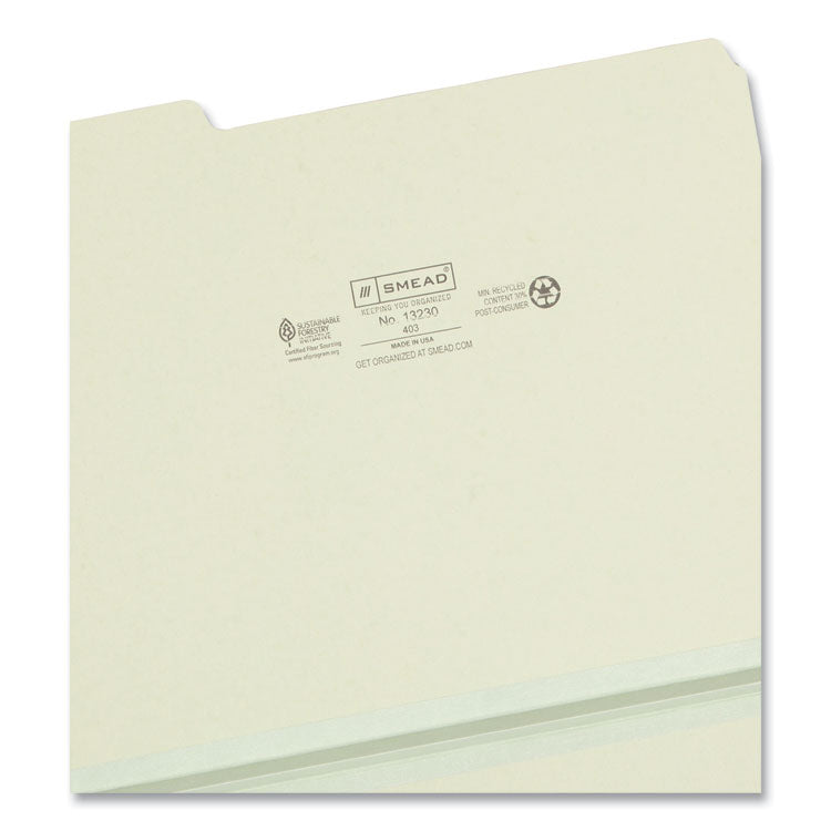 Expanding Recycled Heavy Pressboard Folders, 1/3-Cut Tabs: Assorted, Letter Size, 1" Expansion, Gray-Green, 25/Box